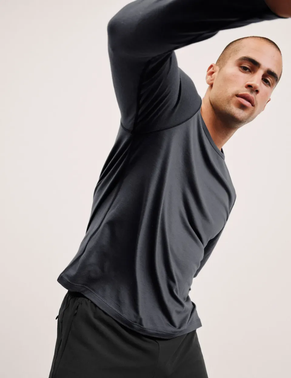 Beyond Yoga Merino Wool Men's Long Sleeve Crew tröja Obsidian Slate