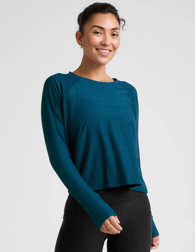 Beyond Yoga Featherweight Daydreamer Pullover tröja Blue Gem Heather luftig