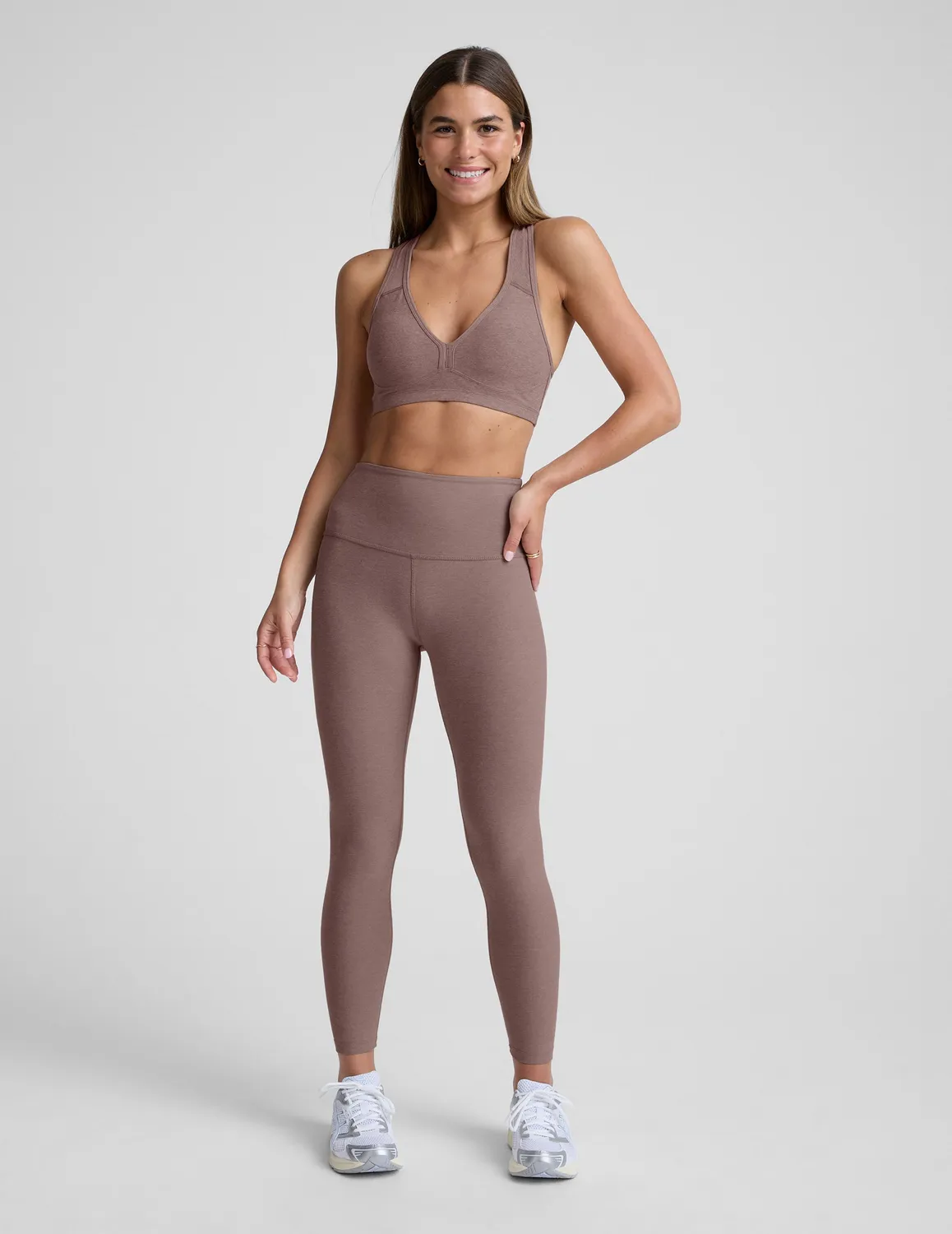 Beyond Yoga Spacedye Lift Your Spirits sportbh Rosey Taupe Heather mellanstöd