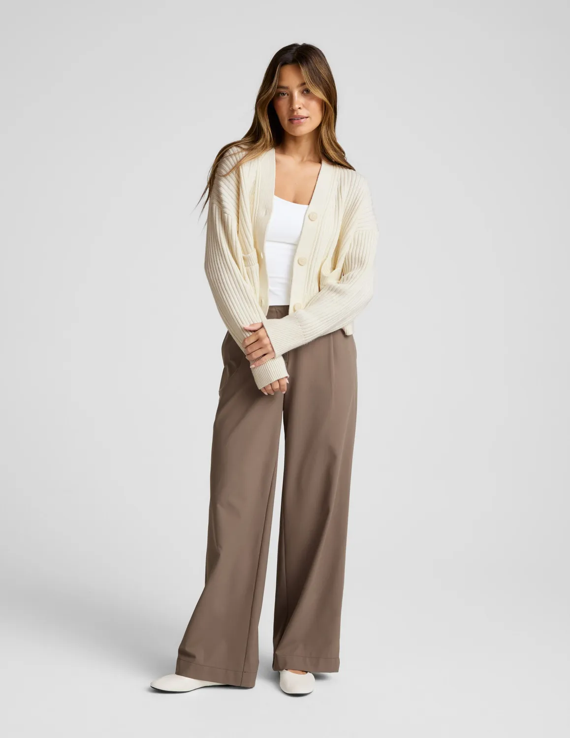 Beyond Yoga Wool Blend Cardigan kofta Ivory mjuk ullblandning