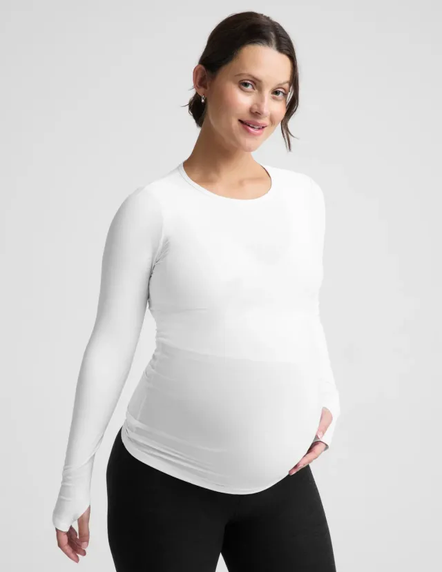 Beyond Yoga Featherweight Count On Me Maternity Crew Pullover tröja Cloud White gravid