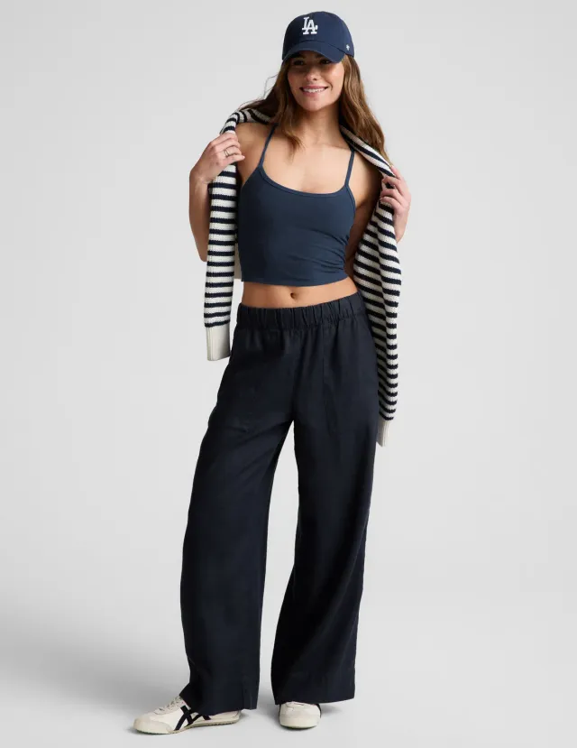 Beyond Yoga SoftWash Linen Easy Wide Leg Pant 29" byxor Nocturnal Navy