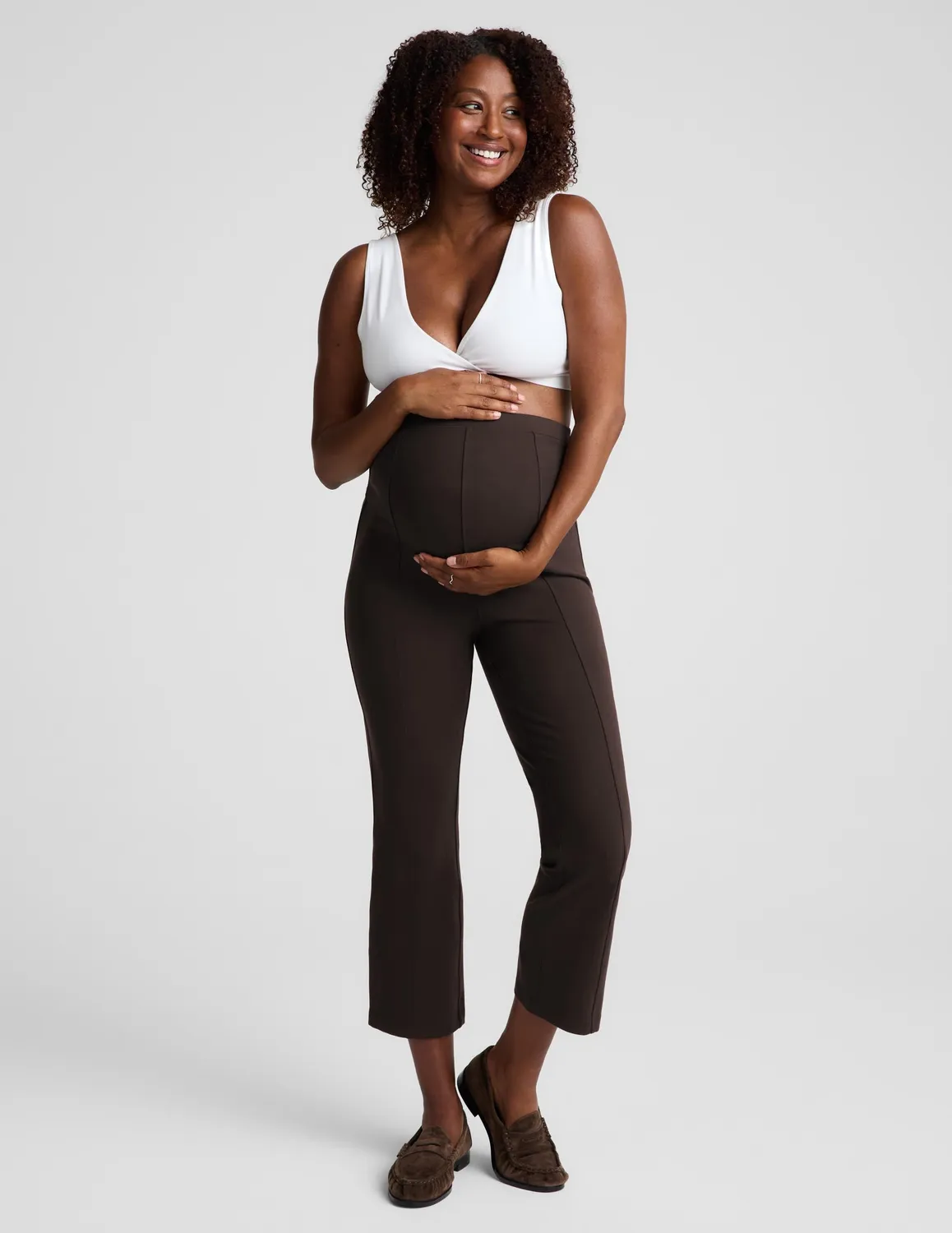 Beyond Yoga Ponte gravidbyxor dark chocolate cropped flare