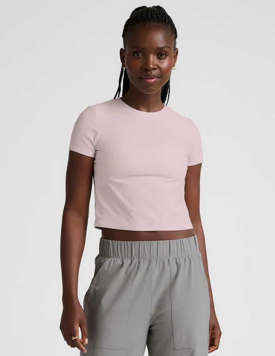 Beyond Yoga Featherweight Cropped Baby Tee Pale Pink Heather rosa