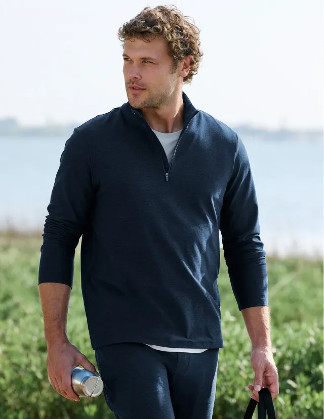 Beyond Yoga Spacedye Terrain quarter zip tröja Nocturnal Navy herr