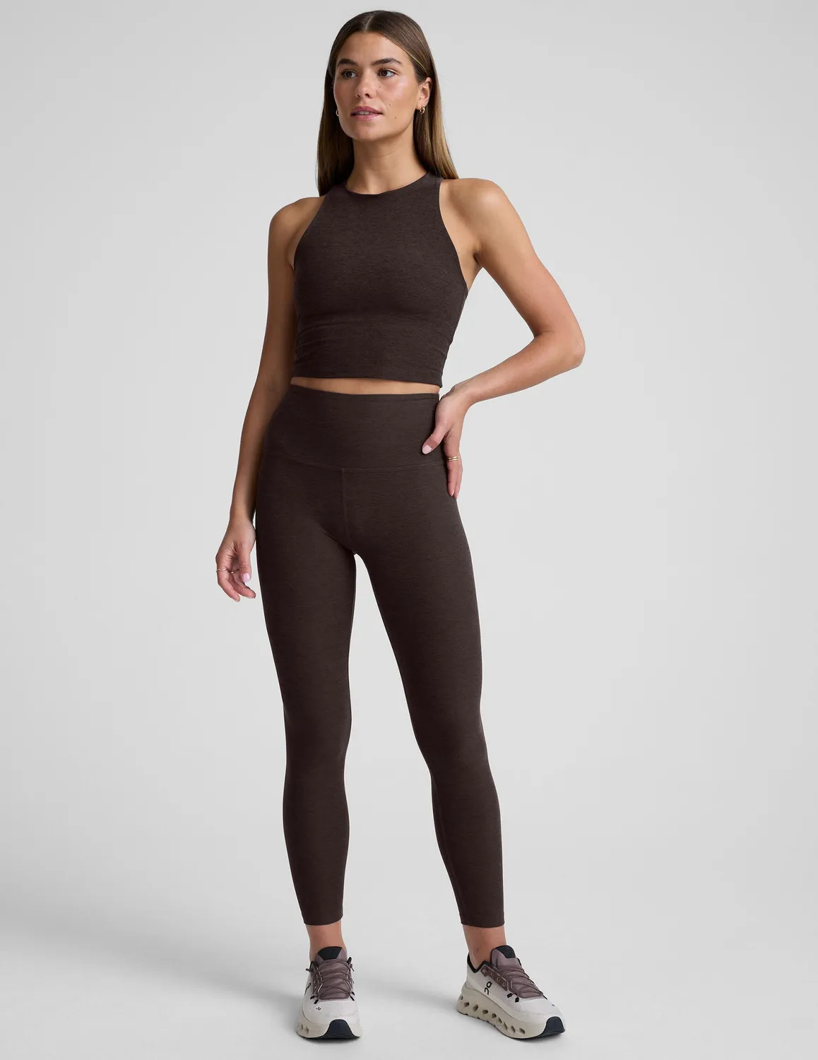 Beyond Yoga Spacedye Refocus Cropped Tank topp Dark Chocolate inbyggd bh