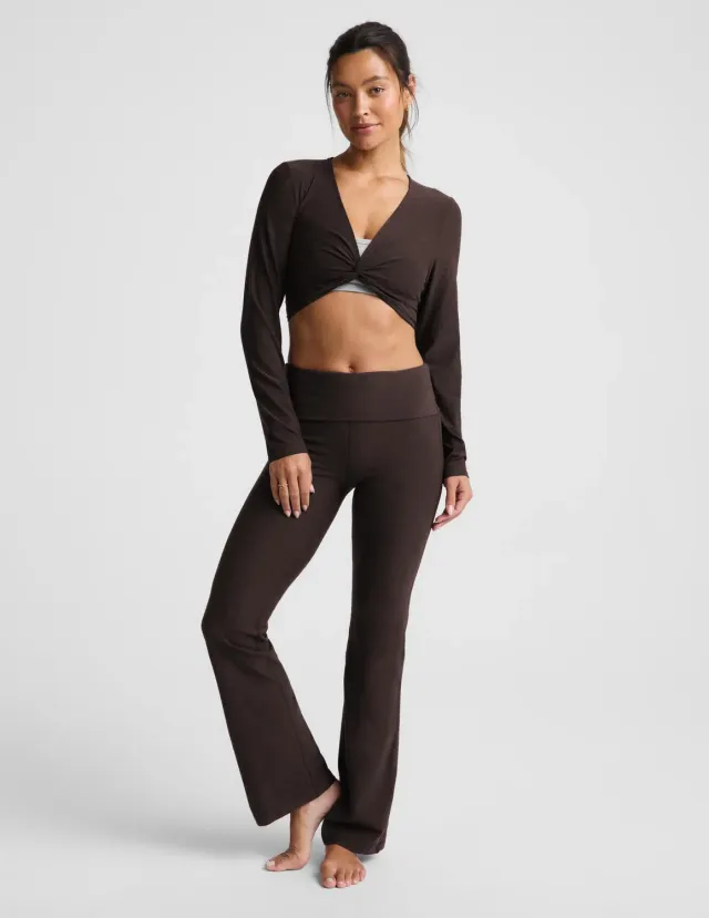 Beyond Yoga Spacedye Foldover Bootcut Träningsbyxor brun melerad