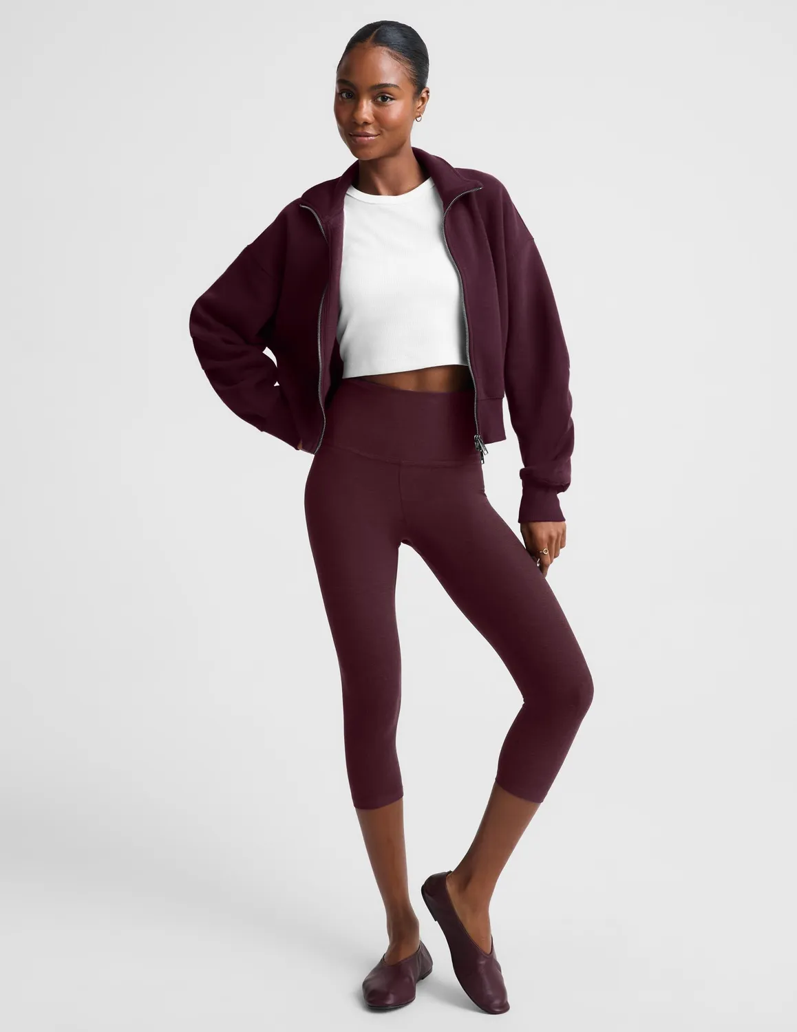 Beyond Yoga Spacedye Walk And Talk caprileggings Cabernet Heather hög midja