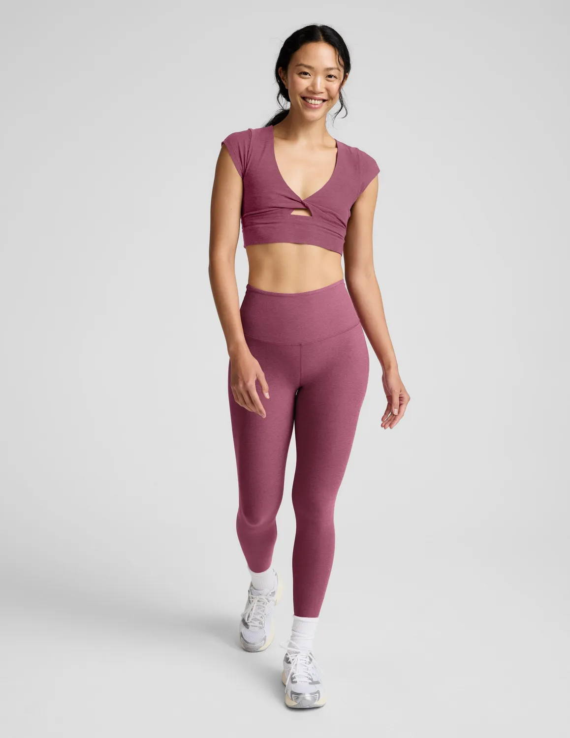 Beyond Yoga Spacedye Get It Twisted Cropped Tee träningstopp Smooth Mauve mjuk