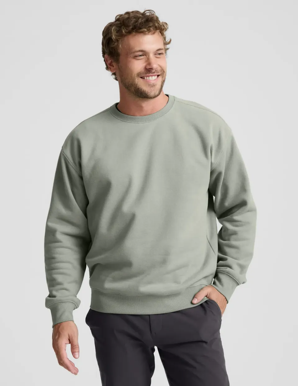 Beyond Yoga LuxeFleece Crewneck sweatshirt Grey Sage relaxed