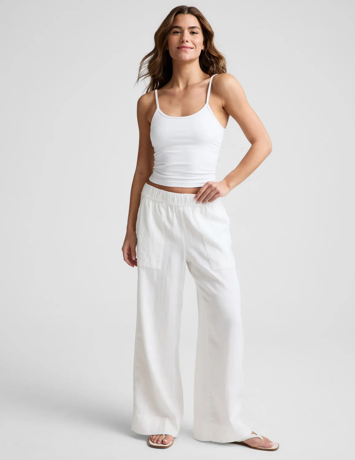 Beyond Yoga SoftWash Linen Easy Wide Leg Pant 29" byxor White