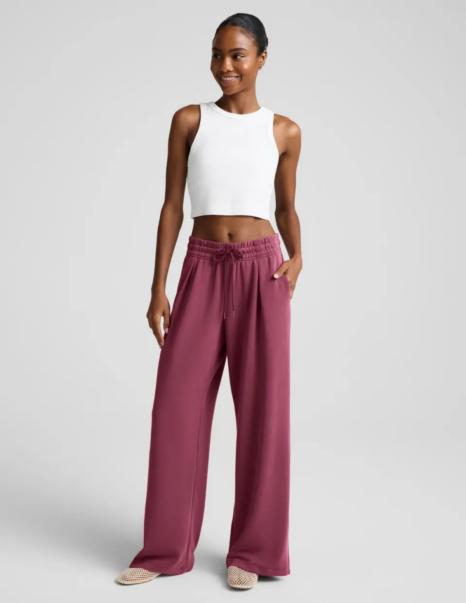 Beyond Yoga Luxe Sandwash Double Knit Wide Leg byxor Muted Mauve hög midja