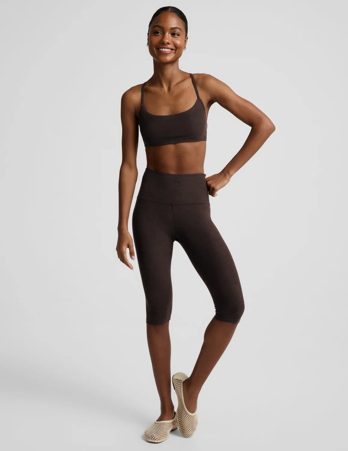 Beyond Yoga Spacedye Pedal Pusher High Waisted leggings Dark Chocolate Heather