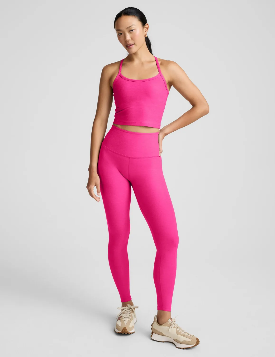 Beyond Yoga Spacedye Slim Racerback Cropped Tank topp Pink Glow Heather med bh