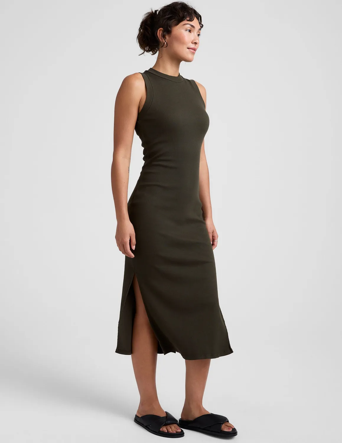 Beyond Yoga Rib Tank Dress klänning Olive Ink midi