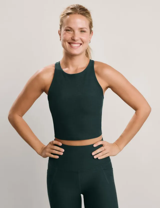 Beyond Yoga Spacedye Refocus Cropped Tank topp Dark Ivy Heather inbyggd bh