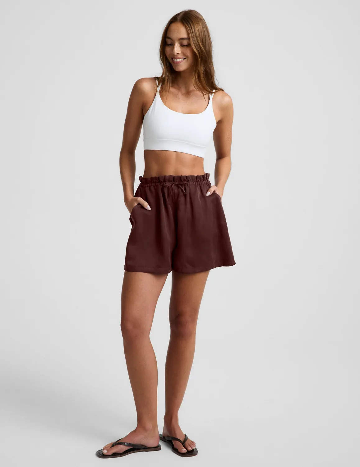 Beyond Yoga Sunkissed Cupro Drawstring Shorts Iced Mocha cupro