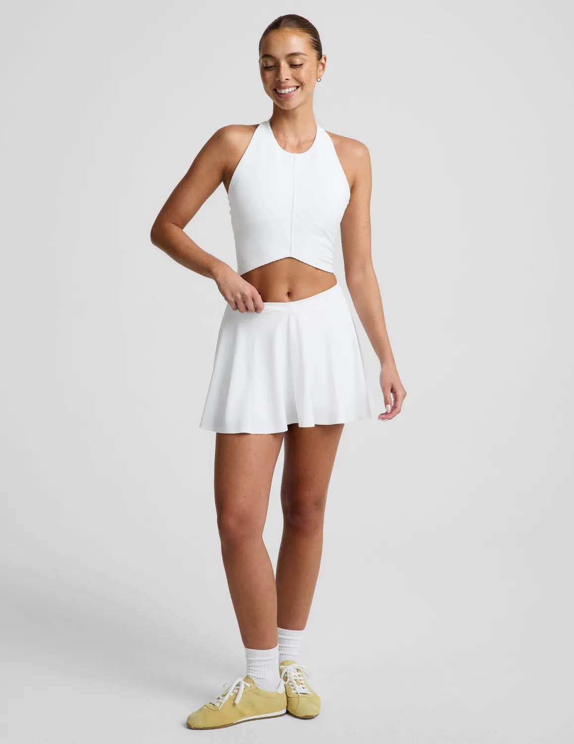 Beyond Yoga Impulse Ribbed High Neck Tank croptop White hög hals