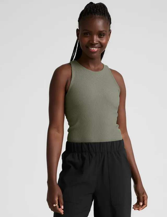 Beyond Yoga Refocus Ribbed Classic Tank linne Grey Sage mjukt