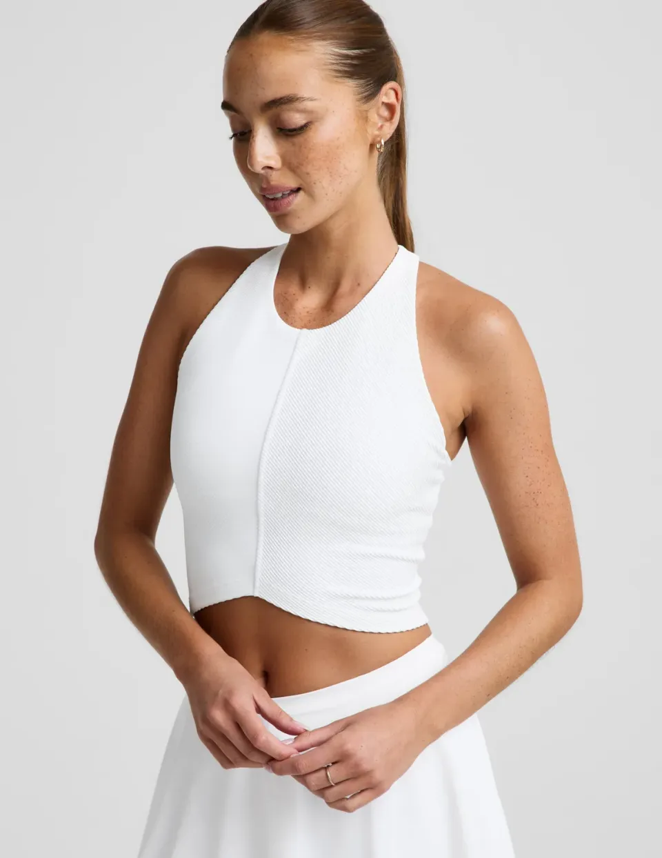 Beyond Yoga Impulse Ribbed High Neck Tank croptop White hög hals
