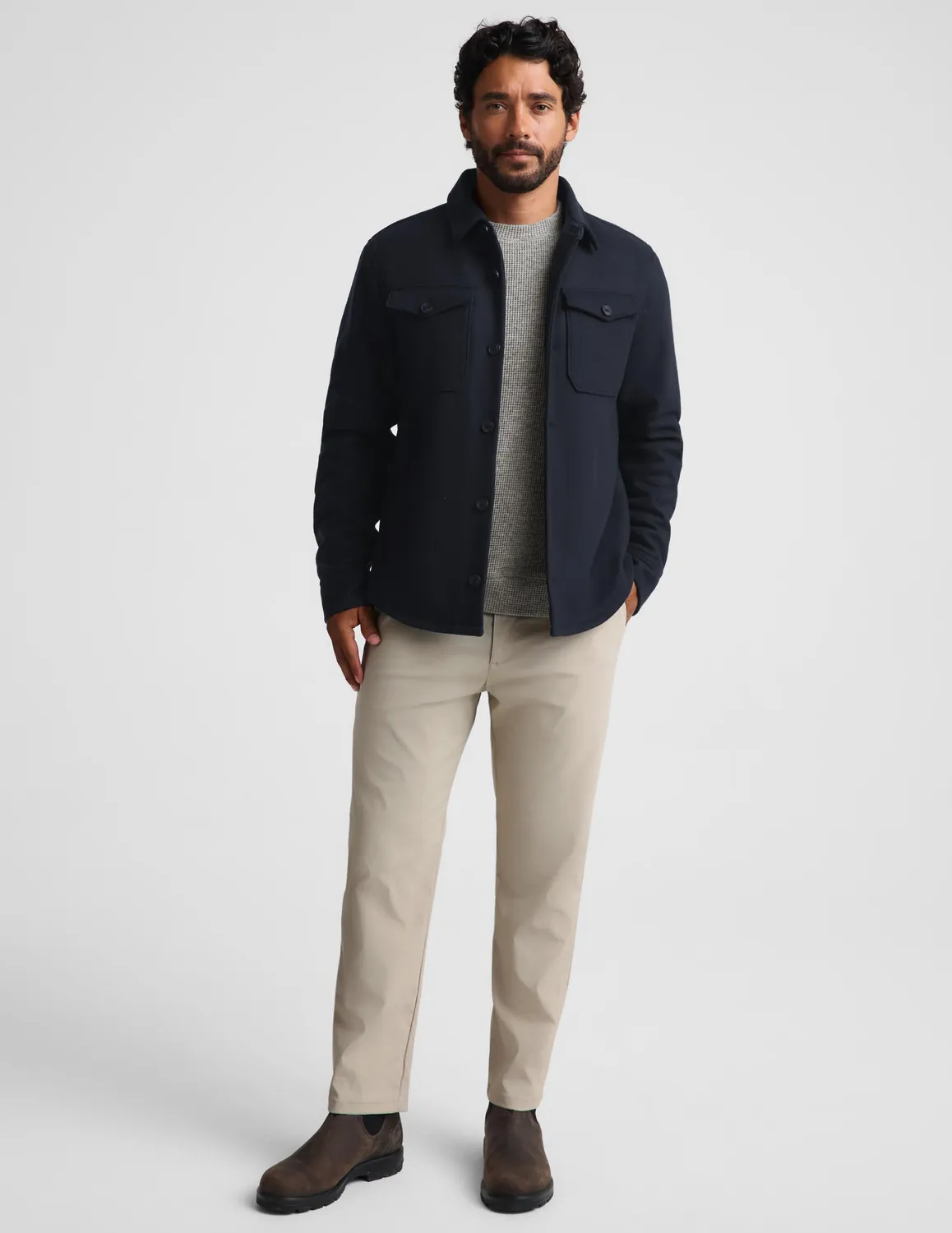 Beyond Yoga Day to Night Wool skjortjacka Nocturnal Navy ull
