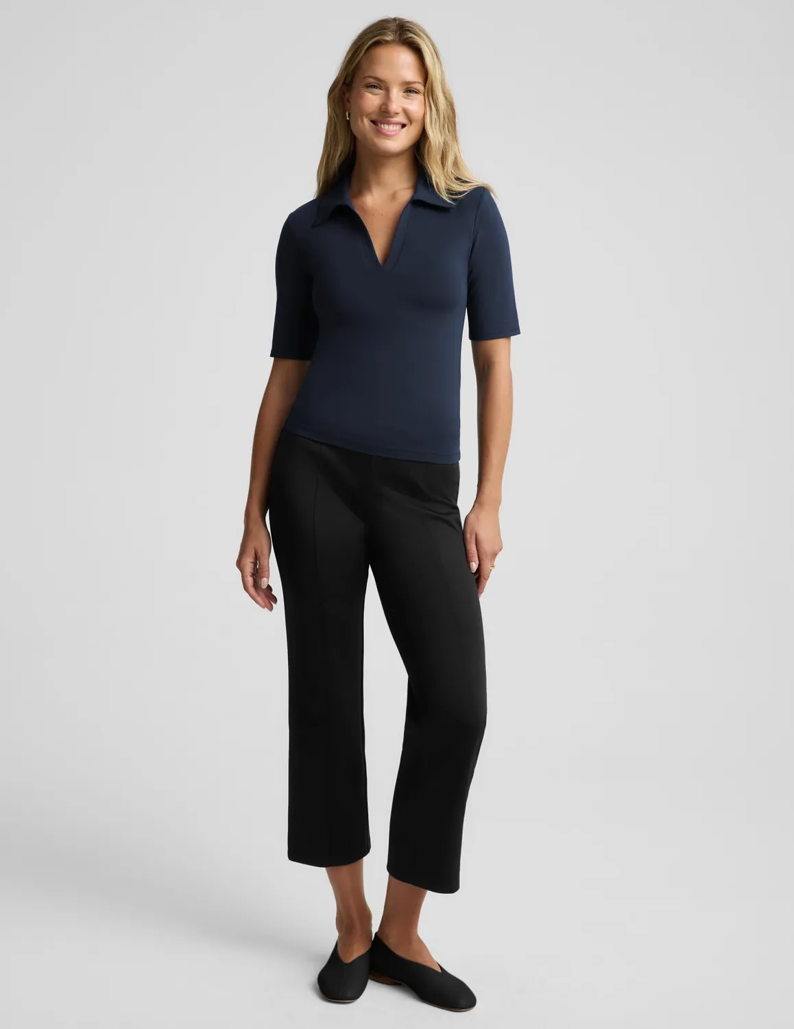 Beyond Yoga Sport Active V-Neck Polo piké nocturnal navy inbyggd BH