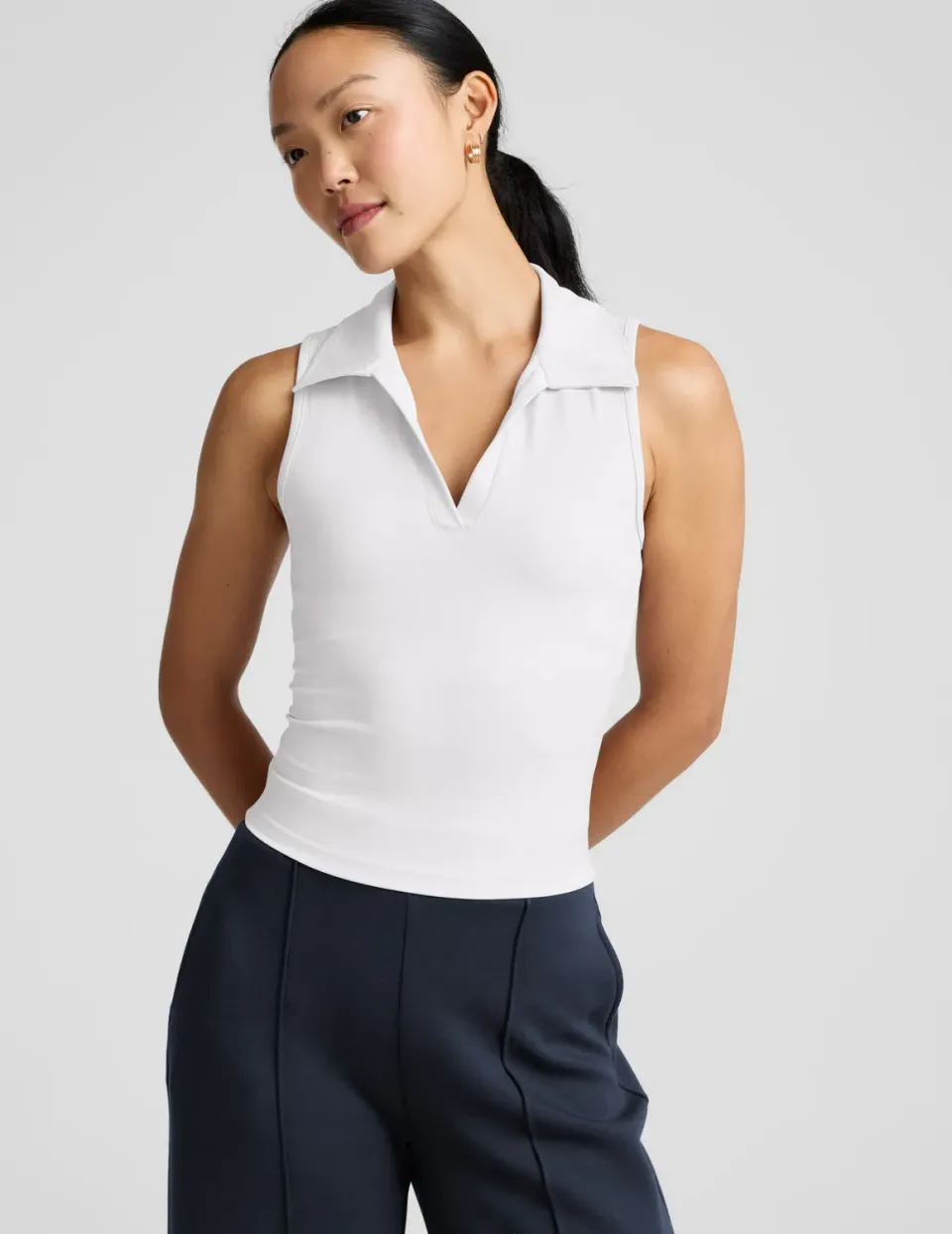Beyond Yoga Sport Active Polo Tank linne White inbyggd BH