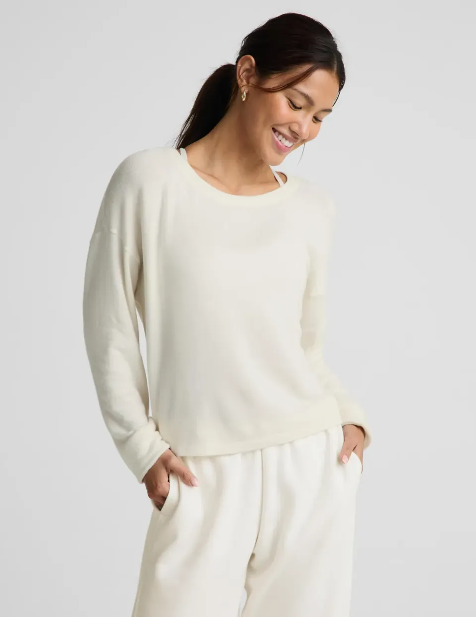 Beyond Yoga LuxeLayer Pullover tröja Sea Salt lös passform