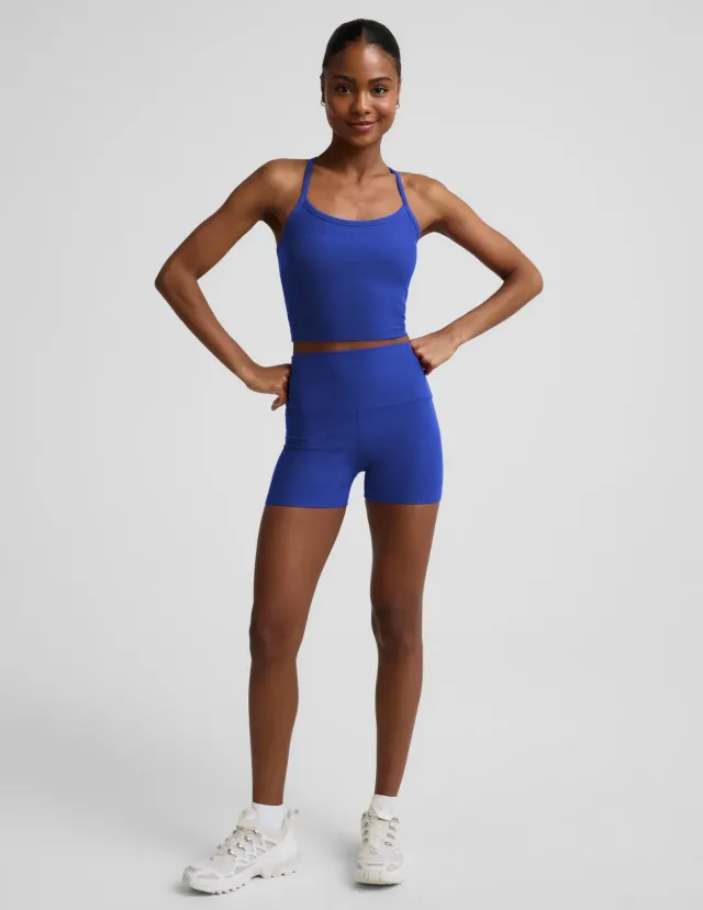 Beyond Yoga Spacedye Keep Pace 3 träningsshorts Ultra Blue hög midja