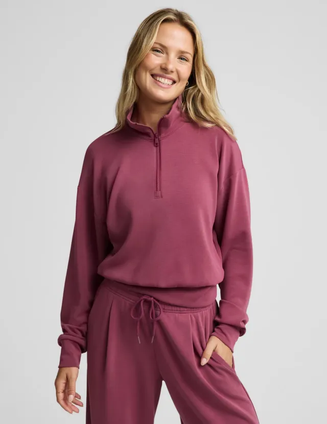 Beyond Yoga Luxe Sandwash Half Zip Pullover sweatshirt Muted Mauve mjuk