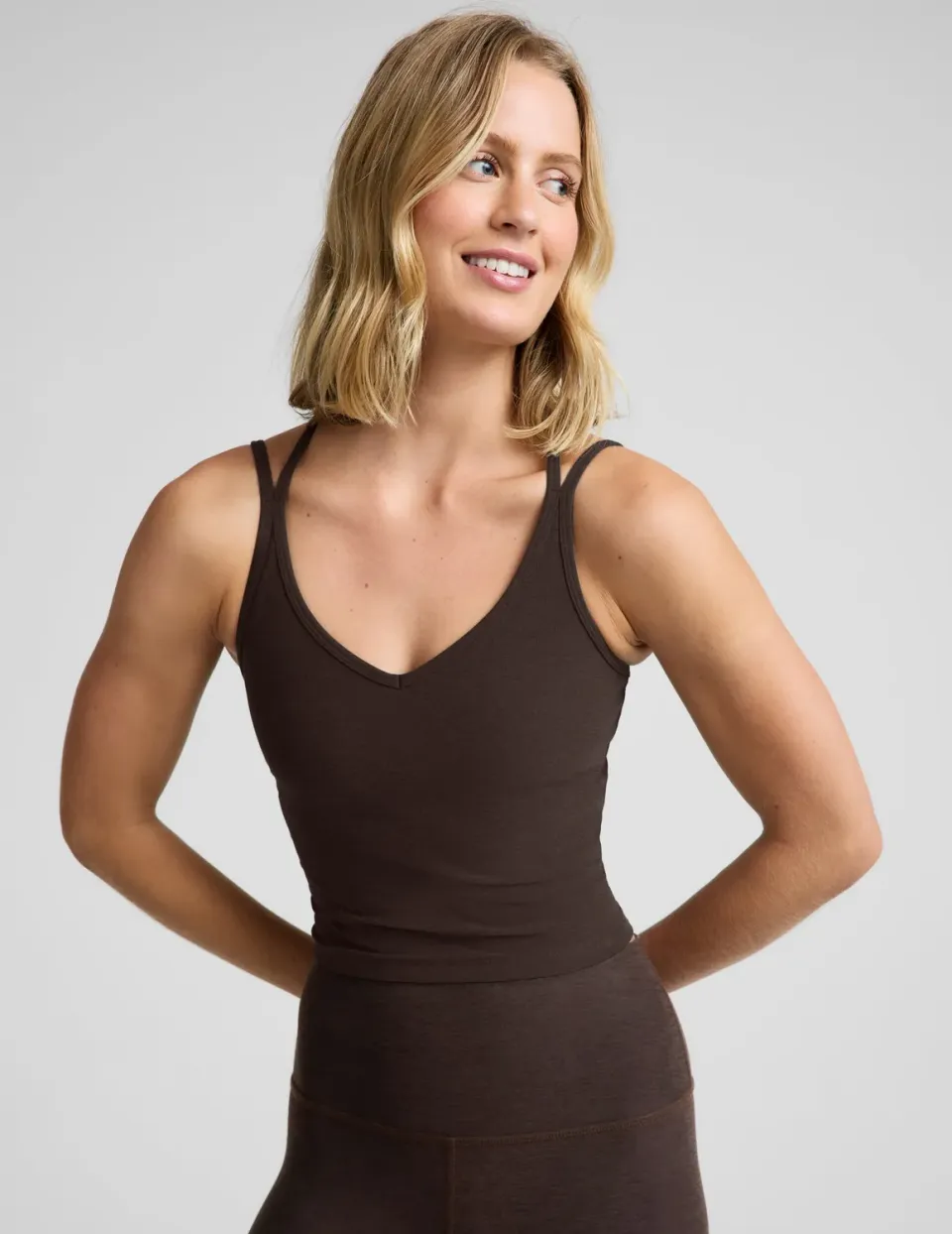 Beyond Yoga Spacedye Get Across Tank träningslinne Dark Chocolate Heather