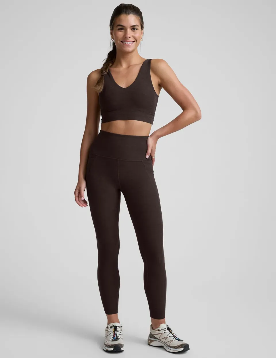 Beyond Yoga Spacedye Out Of Pocket High Waisted Midi Legging Dark Chocolate Heather