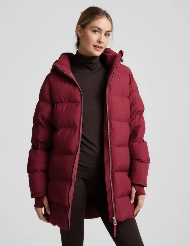 Beyond Yoga Warm Up Mid Length Puffer Jacket pufferjacka Ruby Rush