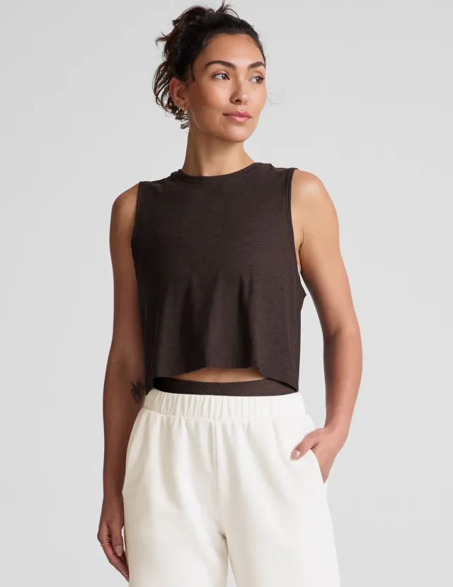 Beyond Yoga Featherweight Minimal Cropped Tank linne Dark Chocolate Heather mjuk