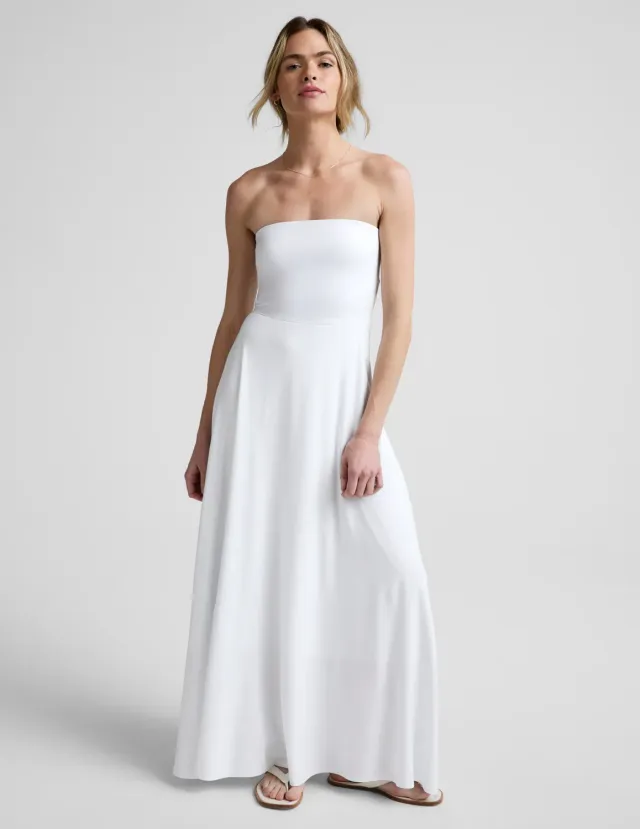 Beyond Yoga Featherweight Strapless Maxi Klänning Cloud White fickor