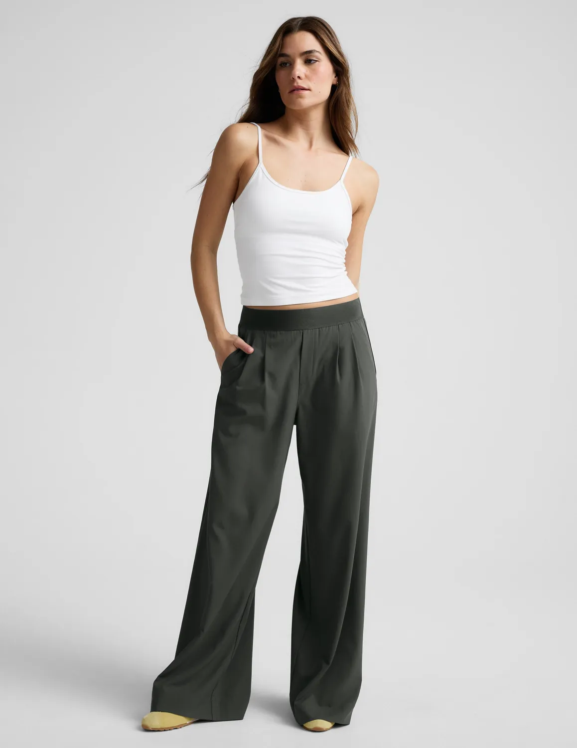 Beyond Yoga Elasticated Wide Leg byxor 31" skiffergrön lätt