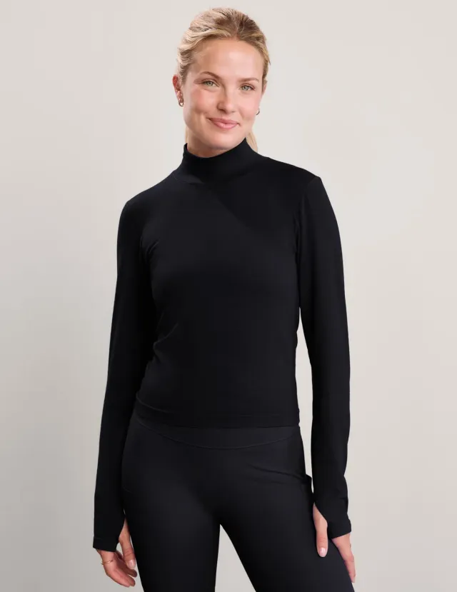Beyond Yoga LuxeKnit Merino polotröja svart figurnära