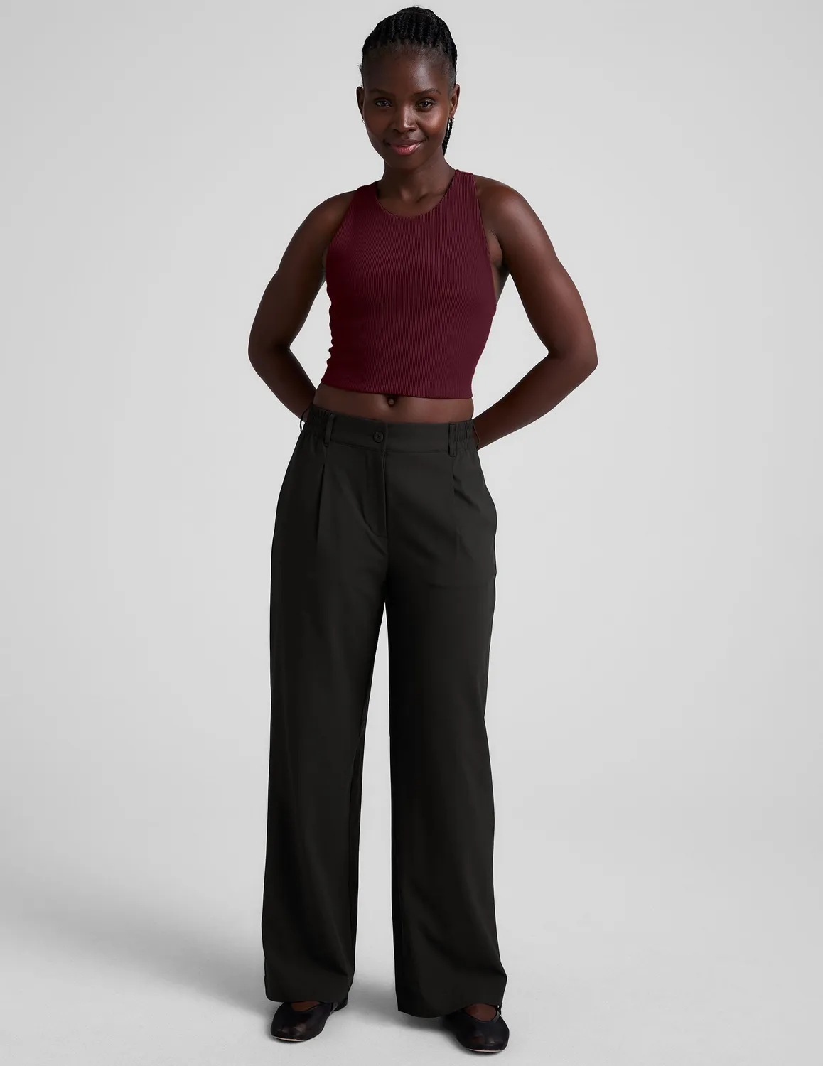 Beyond Yoga Refocus Ribbed Cropped Tank linne Dark Cherry inbyggd bh
