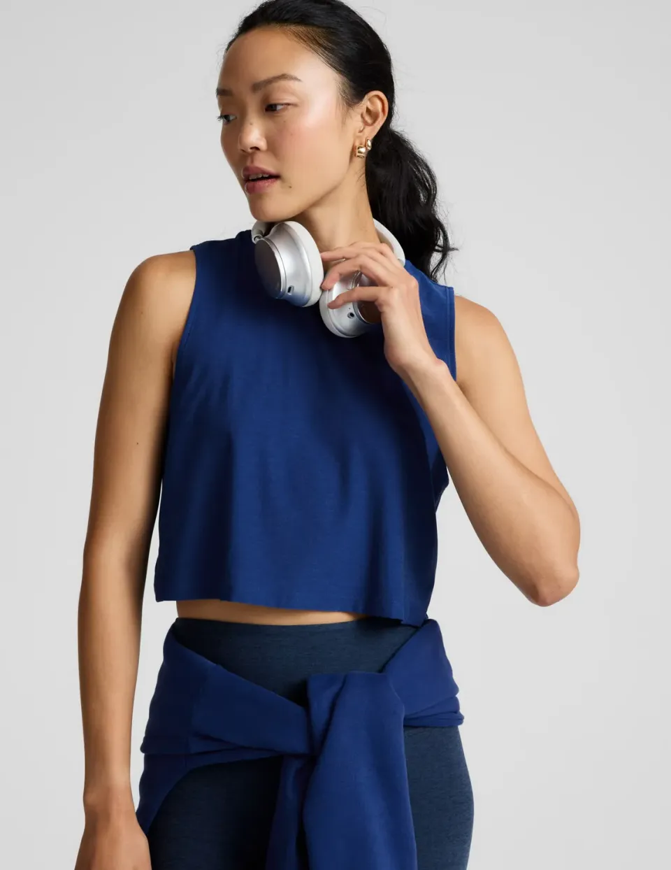 Beyond Yoga Featherweight Minimal Cropped Tank linne Marine Blue Heather lös