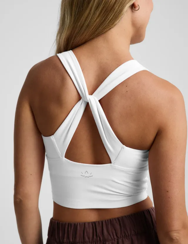 Beyond Yoga Spacedye Twist Through Cropped Tank träningstopp Cloud White inbyggd BH