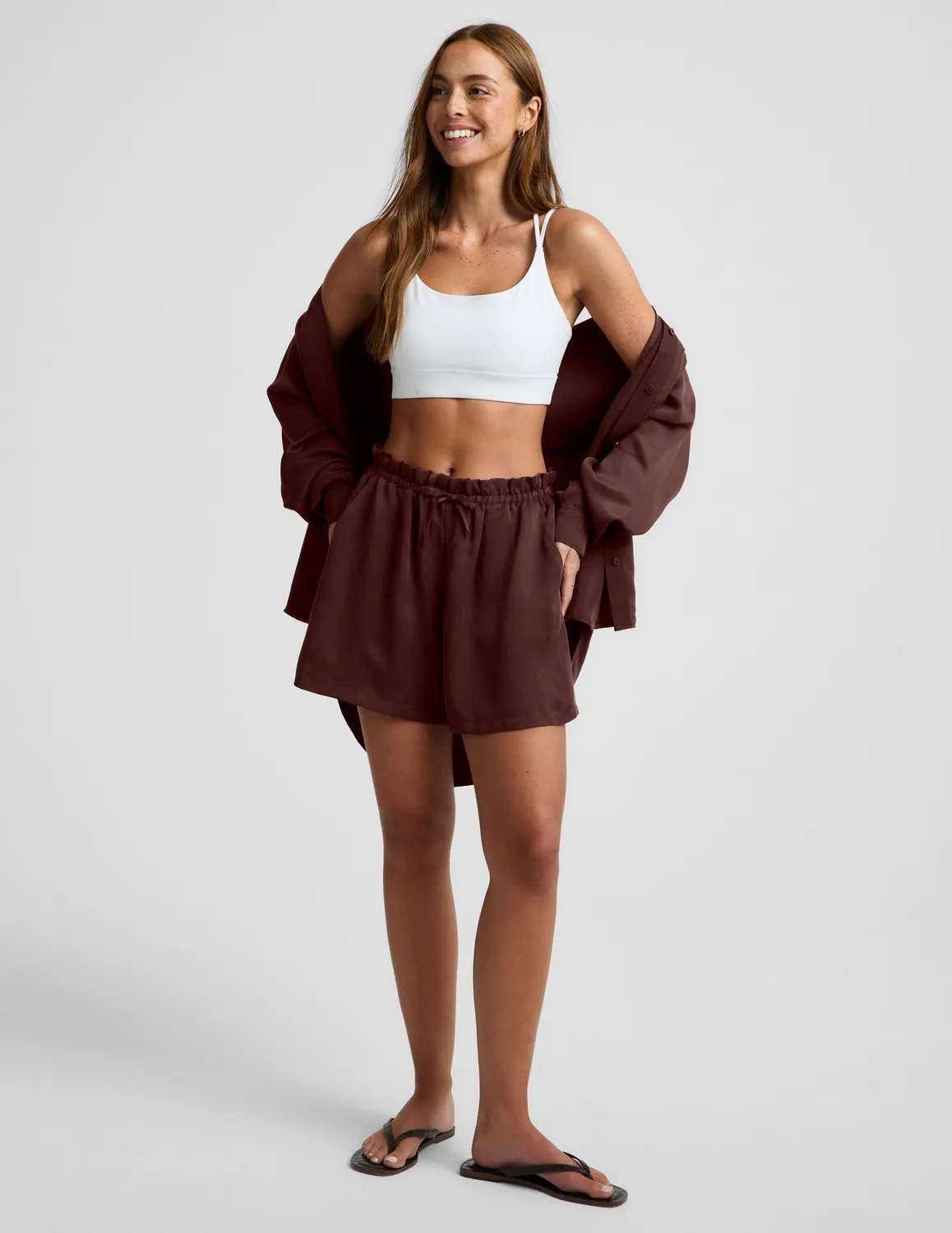 Beyond Yoga Sunkissed Cupro Drawstring Shorts Iced Mocha cupro
