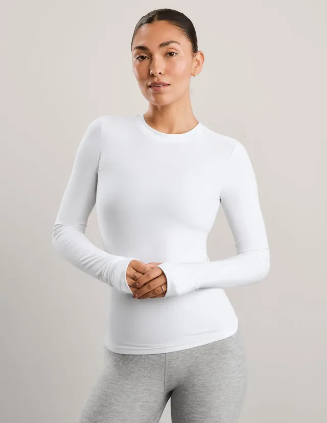 Beyond Yoga Featherweight Select Long Sleeve Crew tröja Cloud White lätt