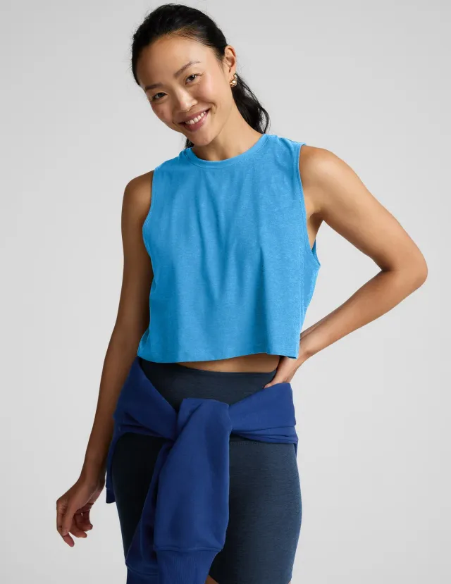 Beyond Yoga Featherweight Minimal Cropped Tank linne Malibu Lagoon Heather sval