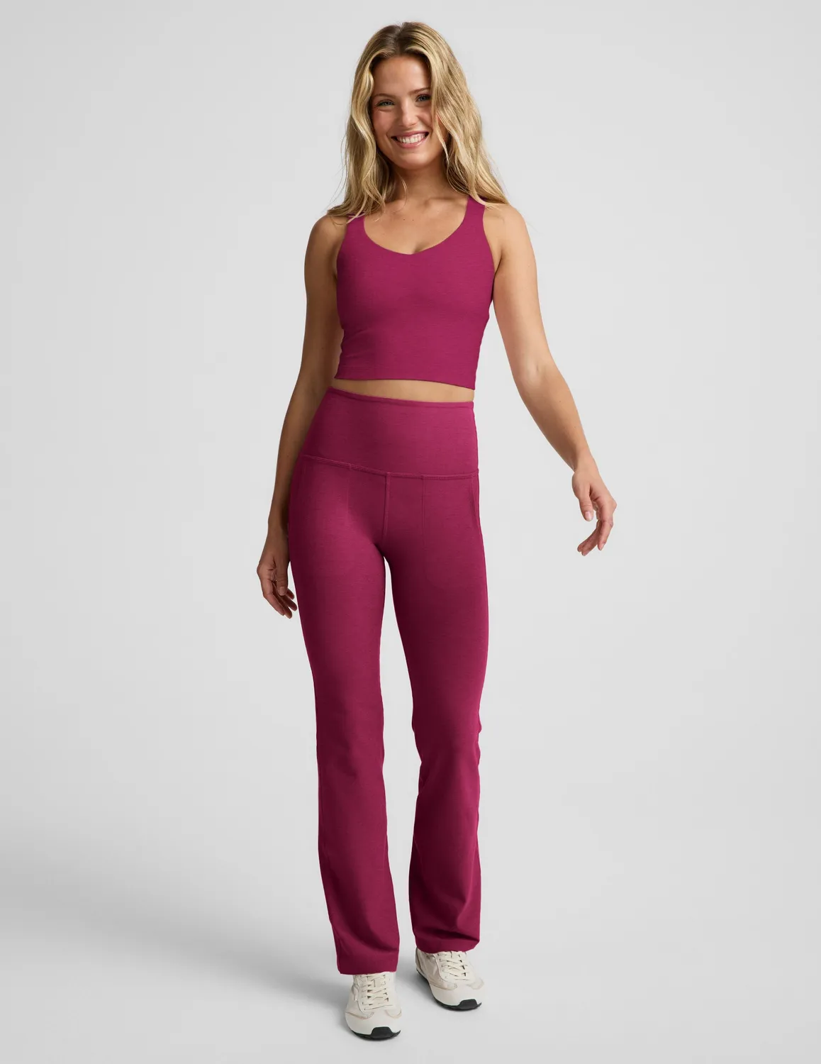 Beyond Yoga Spacedye Twist Through Cropped Tank träningstopp Sangria Heather BH