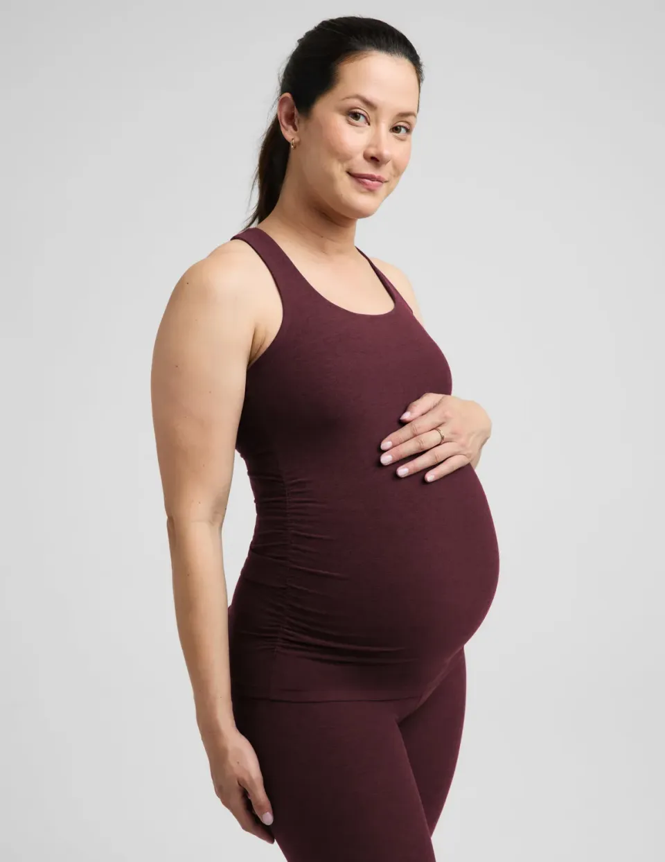 Beyond Yoga Spacedye Bases Covered Maternity Tank linne Cabernet Heather gravid