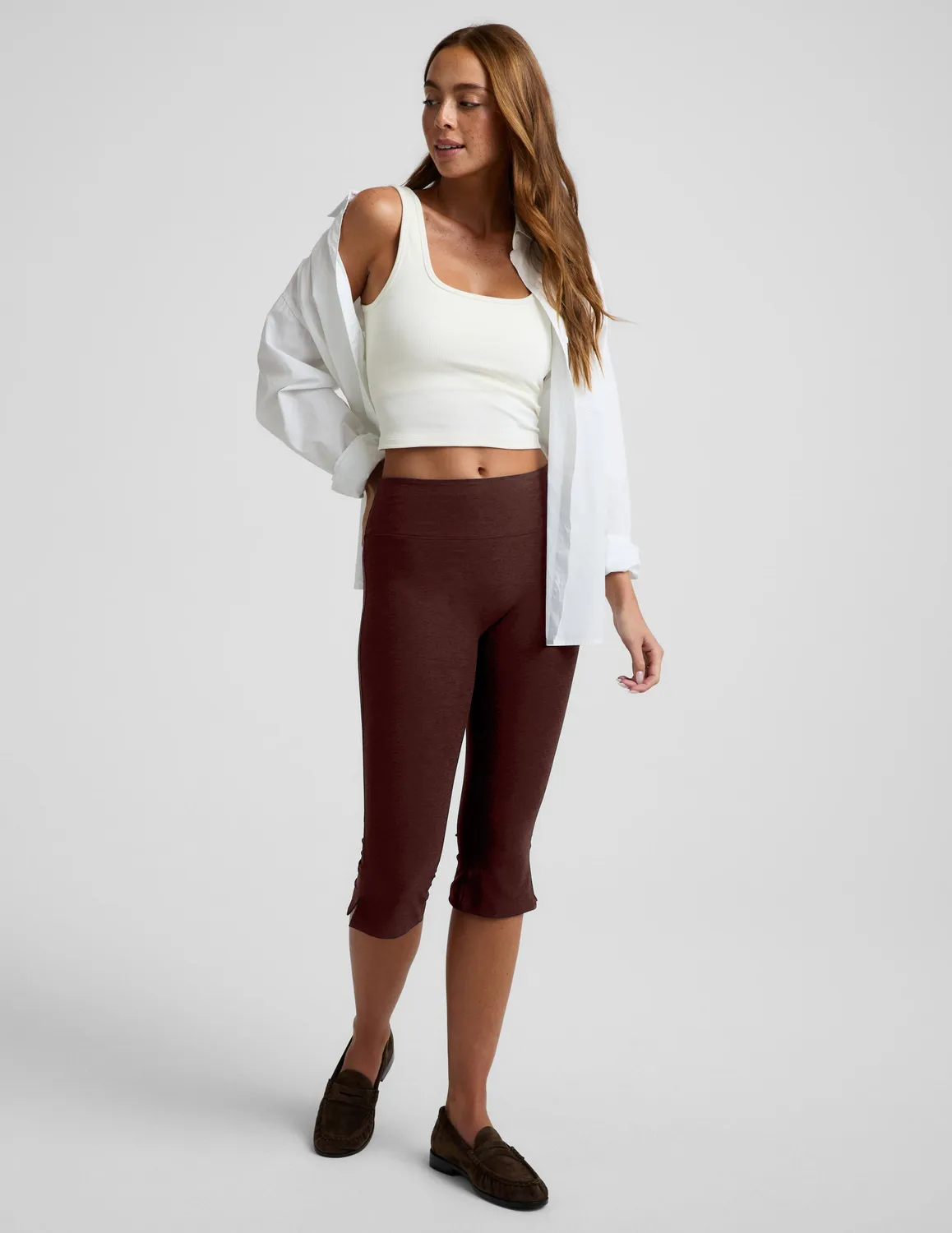 Beyond Yoga Spacedye Mid-Rise Slit Pedal Pusher leggings Iced Mocha brun