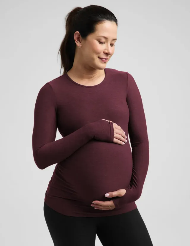 Beyond Yoga Featherweight Count On Me Maternity Crew Pullover tröja Cabernet Heather gravid