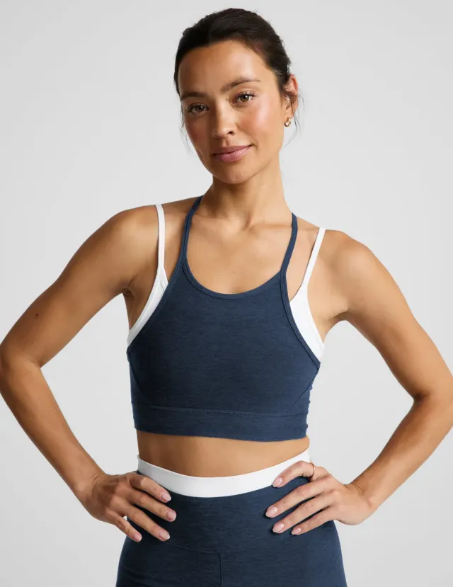 Beyond Yoga Spacedye Layered Long Line Bra sportbh marinblå