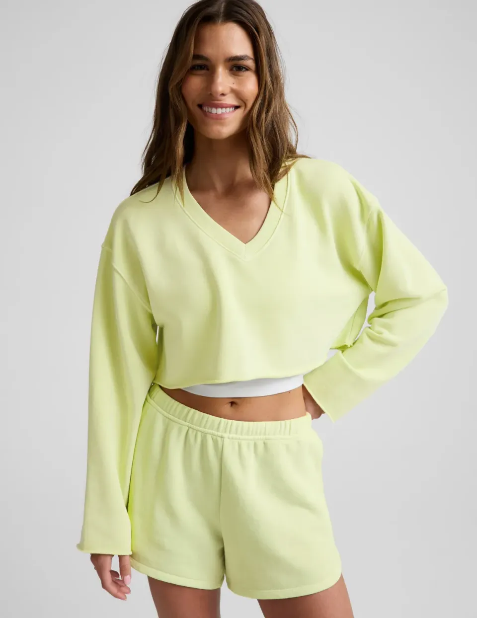 Beyond Yoga Fade Out sweatshirt lime croppad