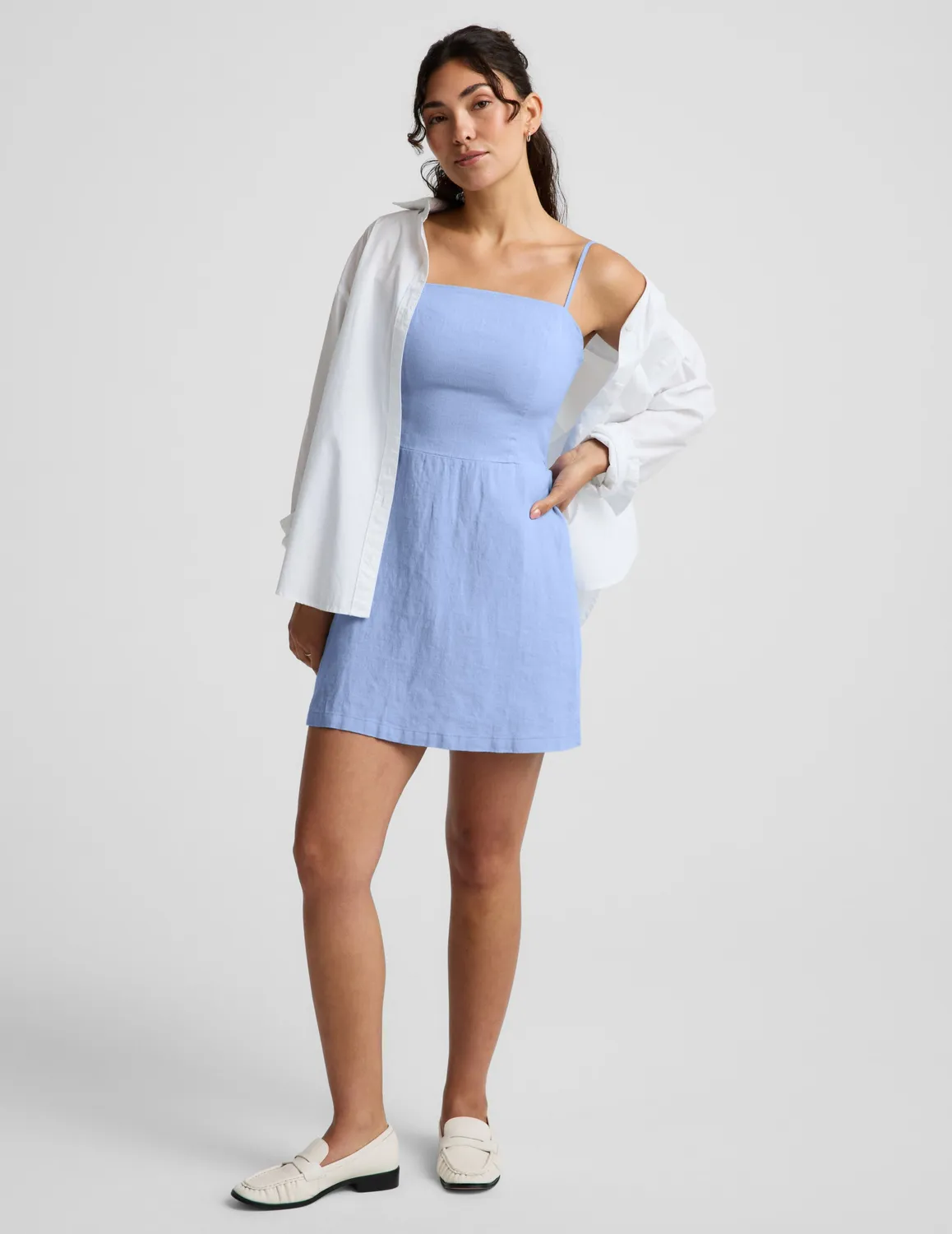 Beyond Yoga SoftWash Linen Seaside Mini Dress Pastel Periwinkle